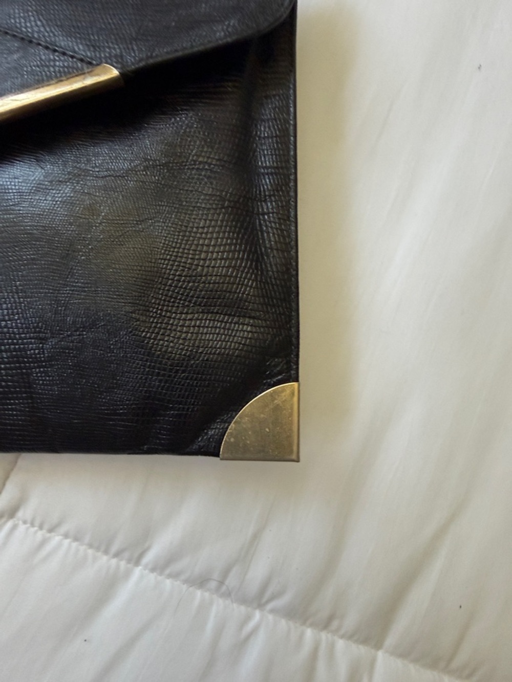 Vintage Phillippe Black Leather Envelope Clutch with Gold Accents - Picture 4 of 8